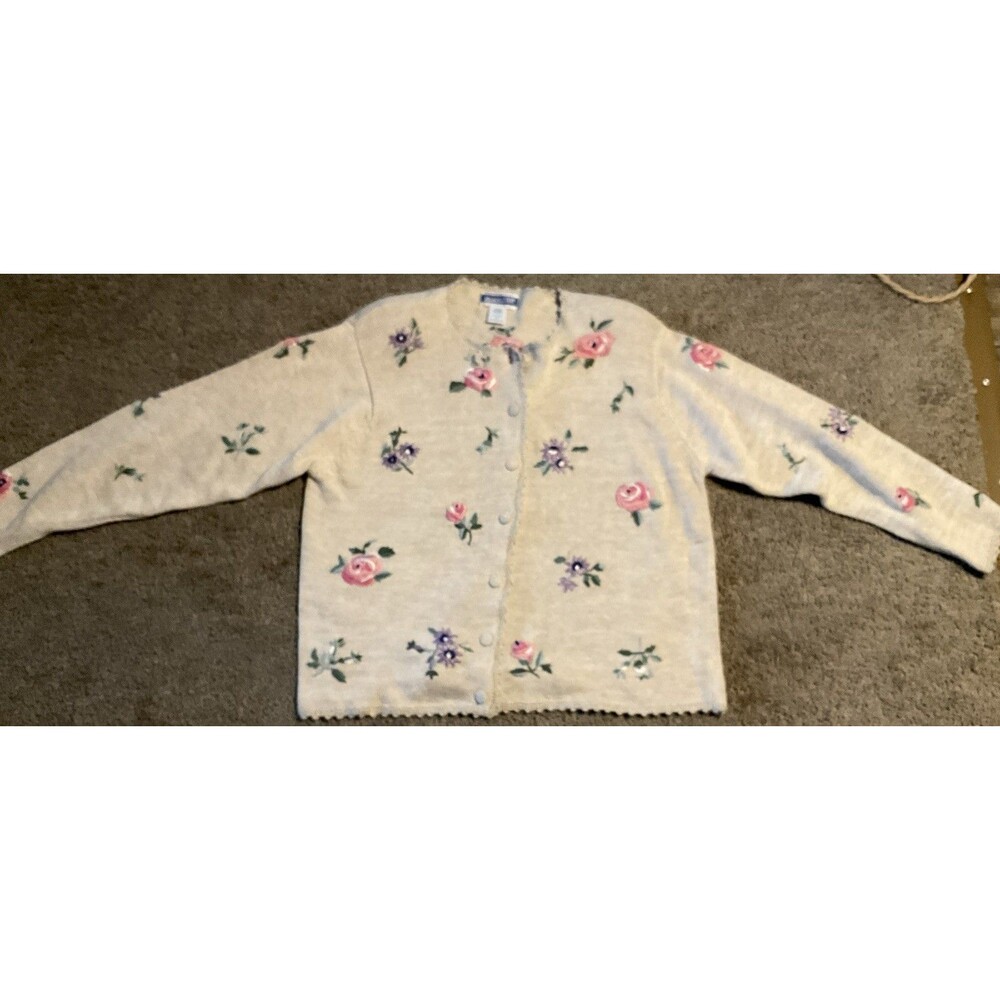Pendleton Sweater Womens Medium Floral Knit Wool Blend Cardigan Vintage